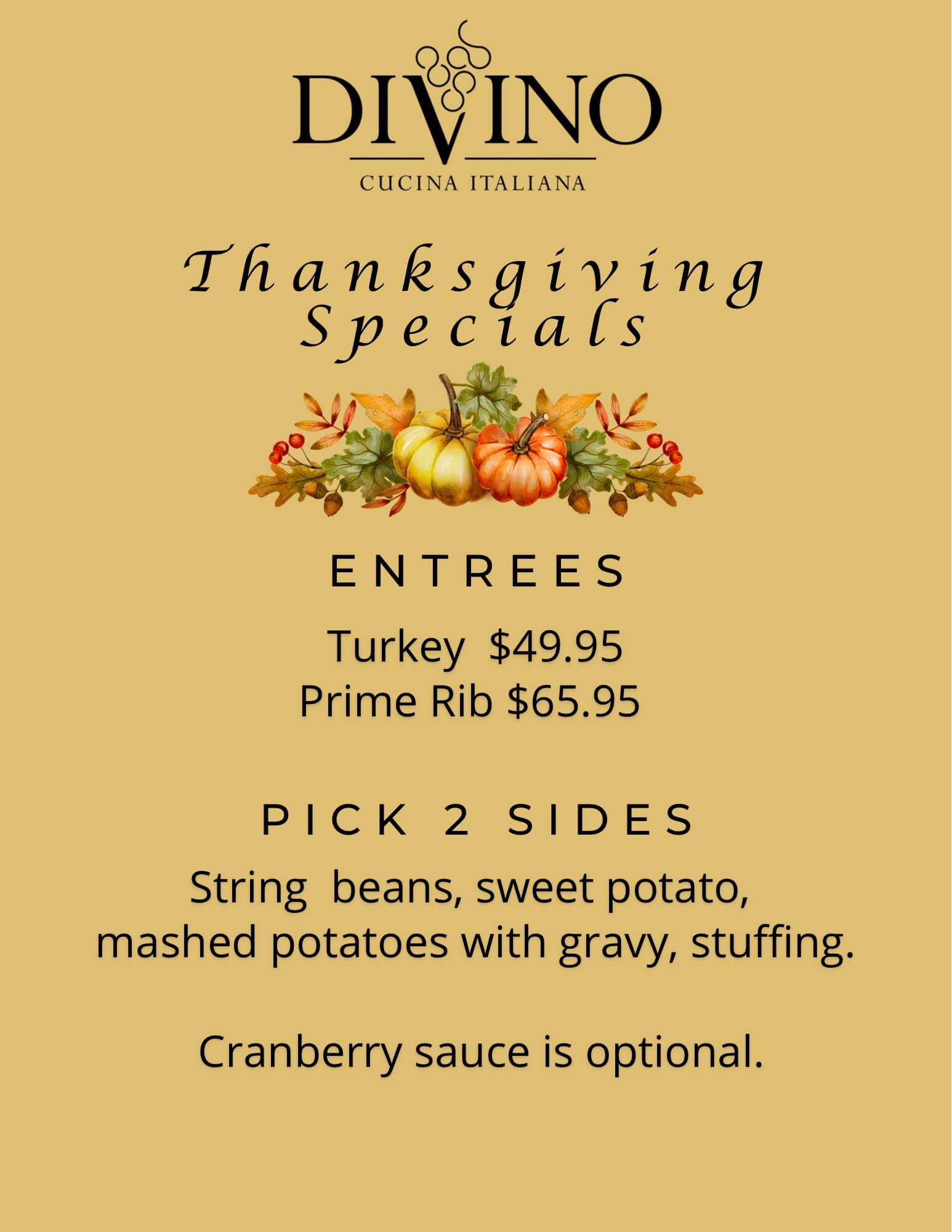 Divino Cucina Italiana Thanksgiving Specials